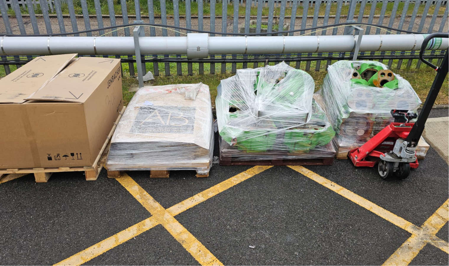 Real delivery photograph: palletised industrial components